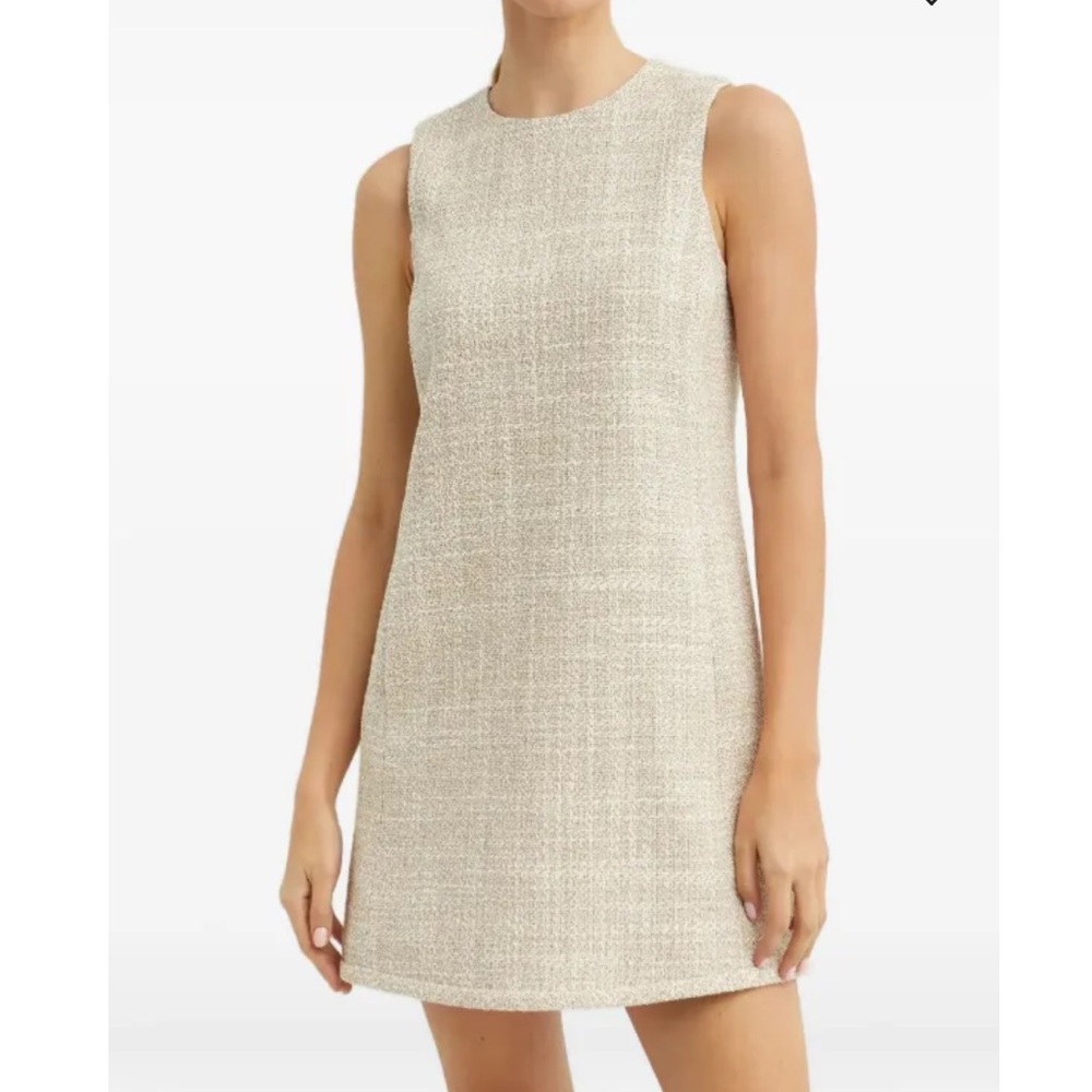 Theory Cream Sleeveless Tweed Mini Dress